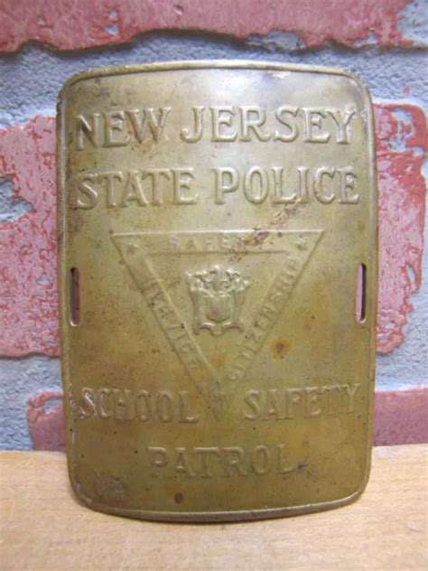 New Jersey State Police School Safety Patrol Old Embossed Brass Arm