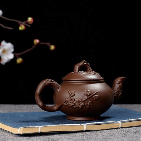 Chinese Yixing Zisha Clay Pottery Teapot Plum Blossom Design Clay Pot