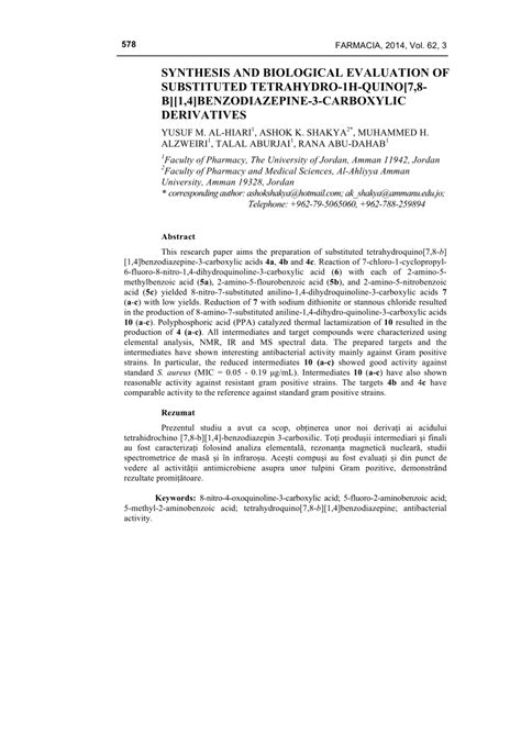 PDF Synthesis And Biological Evaluation Of Substituted Tetrahydro 1H