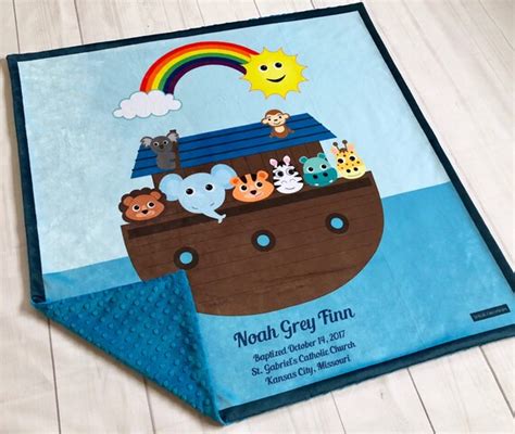 Personalized Noahs Ark Blanket Minky Baby Blanket Baby Boy Etsy