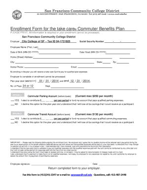 Fillable Online Ccsf Enrollment Form For The Take Care Commuter