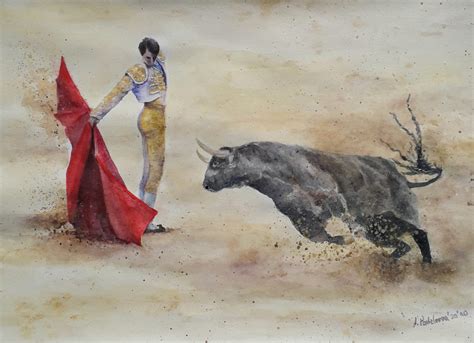 Bullfighting painting, corrida artwork original, matador and bull ...