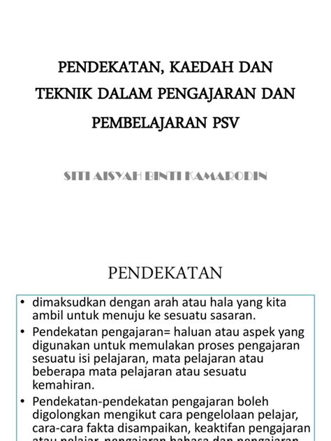 Pendekatan Kaedah Dan Teknik Dalam Pengajaran Dan Pembelajaran Psv Pdf