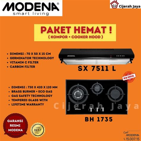 Jual Paket Modena Kompor Tanam Gas Tungku Bh Cooker Hood Sx