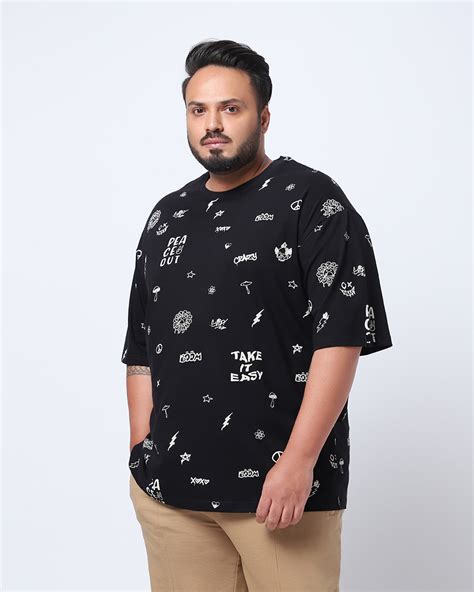 Buy Men S Black All Over Printed Oversized Plus Size T Shirt Online At