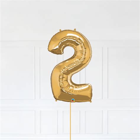 Number 2 Balloon Inflated With Helium | Gold Color Number Two ...
