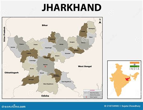 Jharkhand Map Showing State Boundary And District Boundary Of