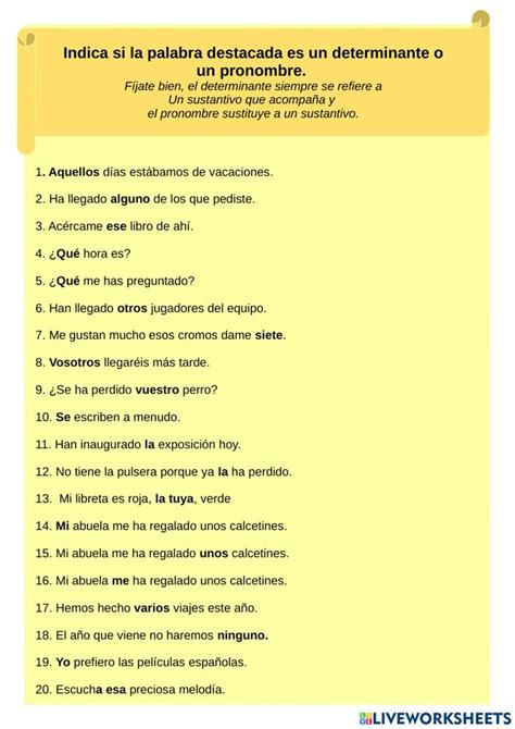 Determinantes Y Pronombres Online Worksheet