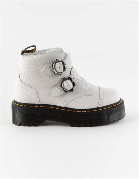 Dr Martens Devon Flower Buckle Womens Platform Boots White Tillys