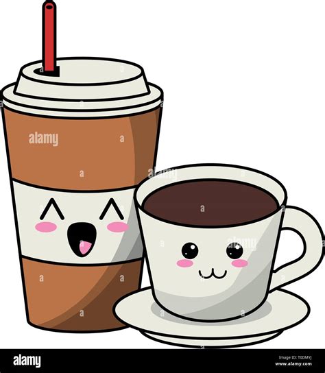 Taza De Café Helado Y Bebida Caliente Kawaii Dibujos Animados Imagen Vector De Stock Alamy