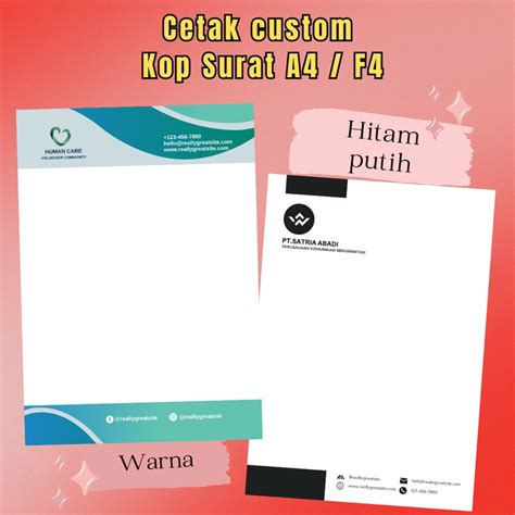 Jual Print Cetak Custom Desain Kop Surat Kertas Hvs A4 F4 Full Color