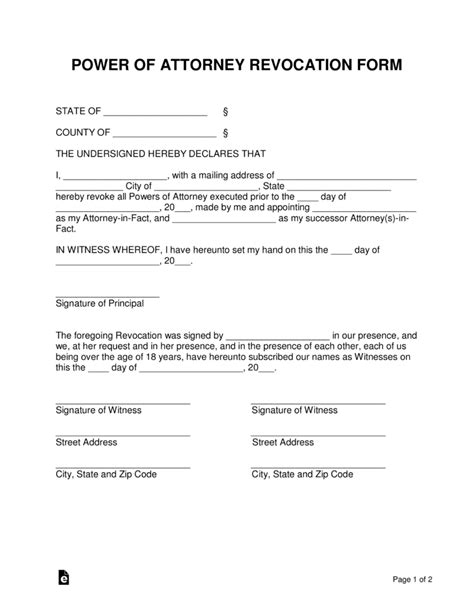 Printable Revocation Of Power Of Attorney Template Printable Templates