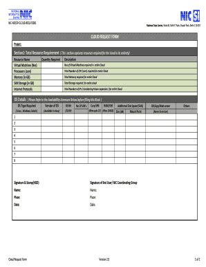 Fillable Online Ndcsp Nic Cloud Request Form Section Total Resource