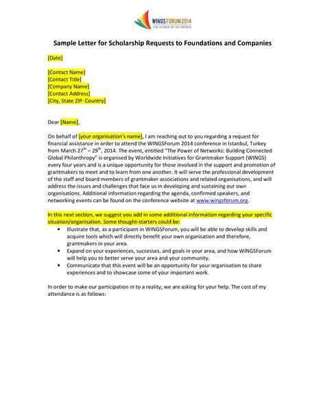 Scholarship Request Application Letter | Templates at ...