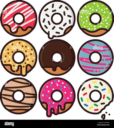 Variety Of Doughnuts Isolated Vector Illustration For Doughnut Day On June 2nd Stock Vector