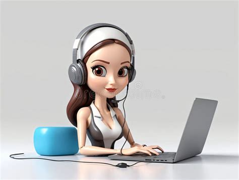 A Woman Wearing Headphones And Using A Laptop Generative AI Stock