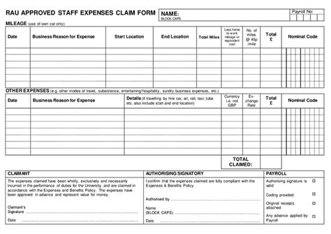 Staff Expenses Claim Form Sample In Word And Pdf Formats