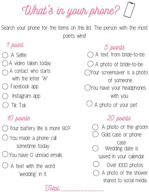 What S In Your Phone Game What Is In Your Cell Phone Game Printable