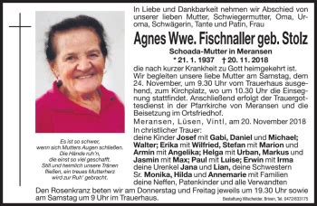 Traueranzeigen Von Agnes Fischnaller Trauer Bz