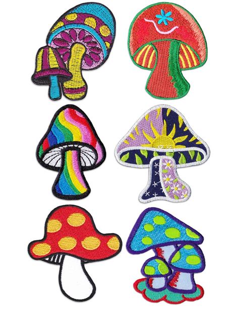 Wakapu Magic Mushrooms Patches Set Of 6 Sew Iron On Shrooms Psychedelic