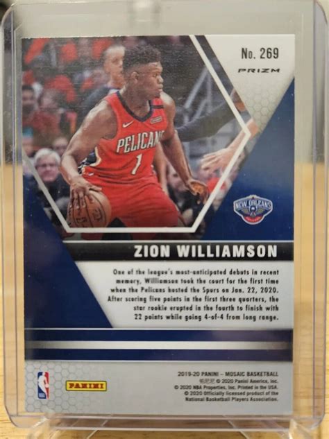 Zion Williamson 2019 20 Panini Mosaic NBA Debut Silver Prizm 269 EBay