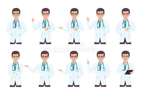 Doctors With Stethoscope Set In Different Poses Vector Illustration