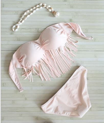 Sexy Pink Two Piece Strapless Tassel Two Piece Pink Bikini On Luulla