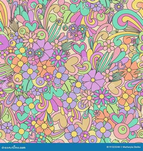 Vector Wallpaper With Zentangle Flowers And Hearts Floral Seamless