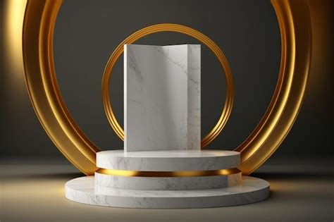 Premium Photo A White Marble Podium With A Gold Ring Around It