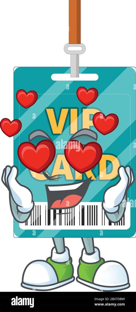 An Adorable Vip Pass Card Cartoon Mascot Style With A Falling In Love Face Stock Vector Image