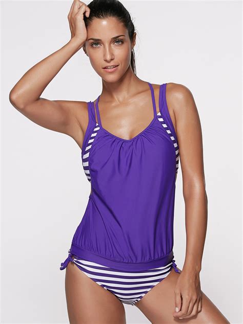 [42 Off] Halter Stripe Spaghetti Strap Tankini Swimsuits Rosegal