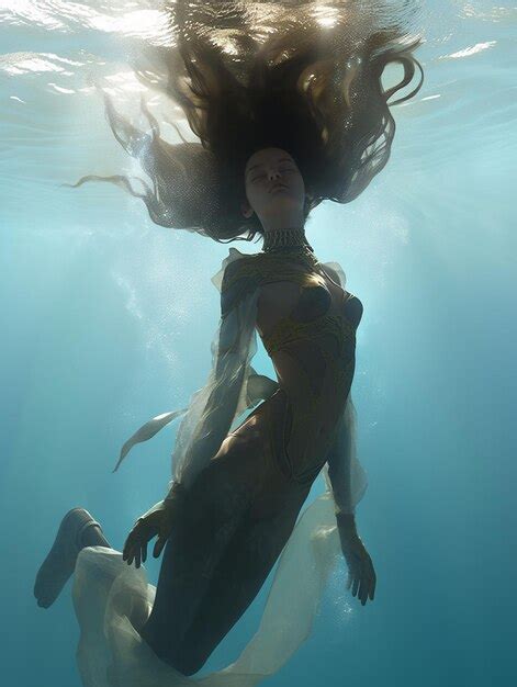 There Is A Woman In A Bikini Swimming Under The Water Generative Ai