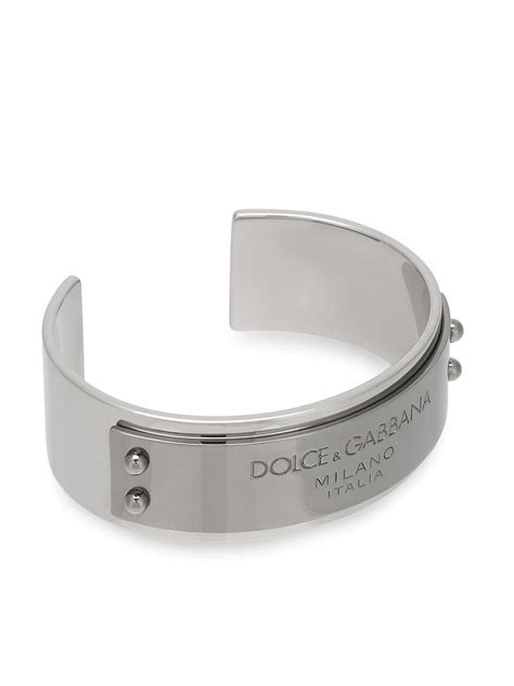 Dolce Gabbana Engraved Logo Cuff Bracelet Silver Farfetch Uk