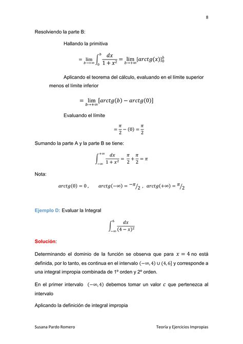 Teoria Y Ejercicios Integrales Impropias Pdf