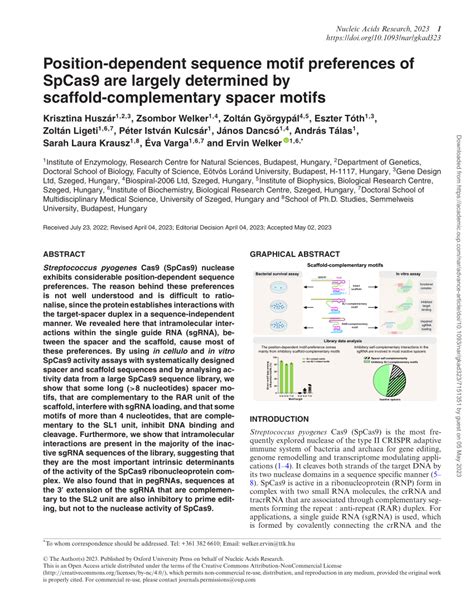 PDF Position Dependent Sequence Motif Preferences Of SpCas9 Are