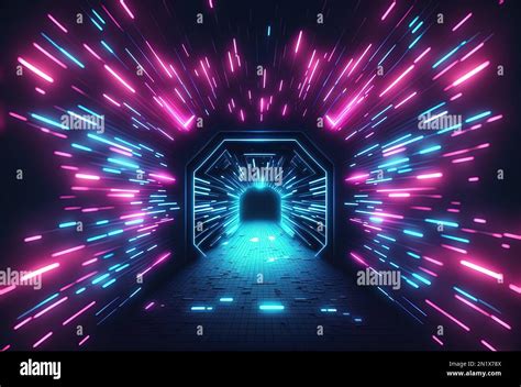 Futuristic Tunnel Tech Background With Neon Light Stock Photo Alamy