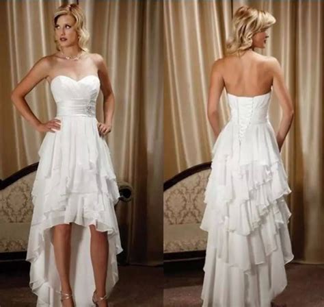 New Short White Ivory High Low Beach Wedding Dress Bridal Gown Hi Lo