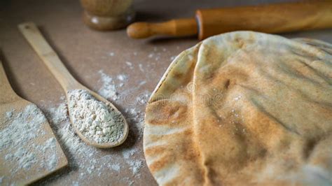 Kuboos or Khubz - Fresh Pita Bread Togeather in a Table Stock Image - Image of food, egypt ...