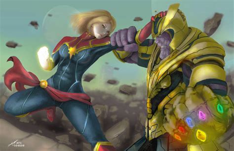 Captain Marvel vs Thanos by MTS-visions on DeviantArt