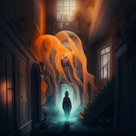 Premium Ai Image A Man Stands In A Dark Hallway With A Glowing Orange