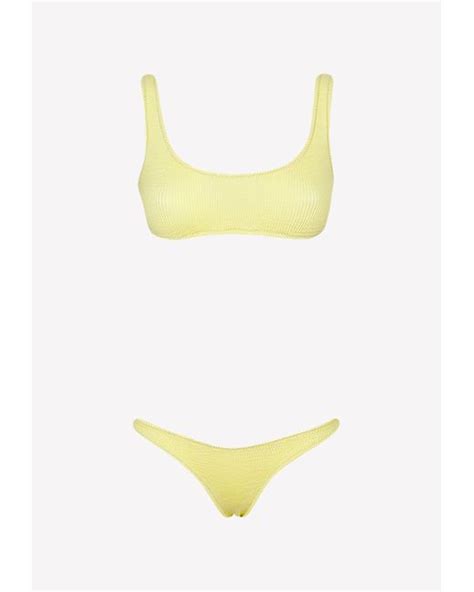 Reina Olga Synthetic Ginny Crinkle Bikini Set In Yellow Lyst