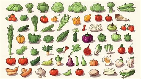 Una colección de verduras incluidas verduras y frutas Vector Premium