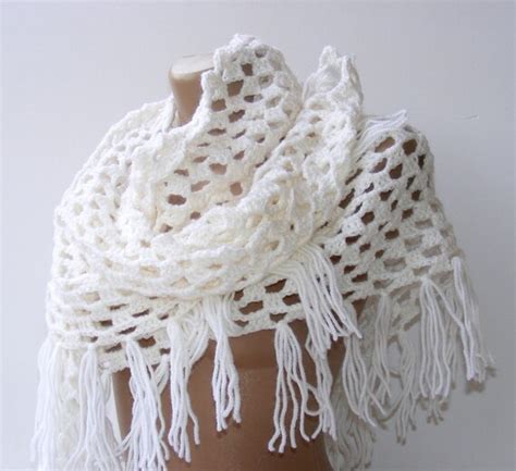 Items Similar To White Crocheted Shawl Women Shawl White Wedding Neckwarmer T Shawl For