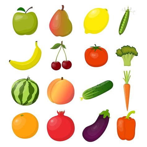 Premium Vector Set Of Fresh Fruits And Vegetables Bright And Colorful