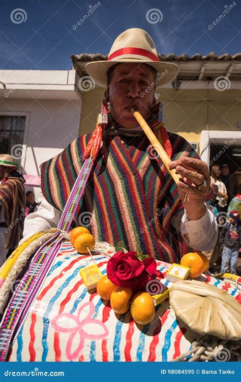 Indigenous Quechua Male Drummer At Corpus Christi Parade Editorial