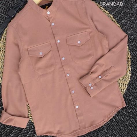 Jual W04V Kemeja Pria Lengan Panjang Dusty Pink Dan Soft Brown Pum