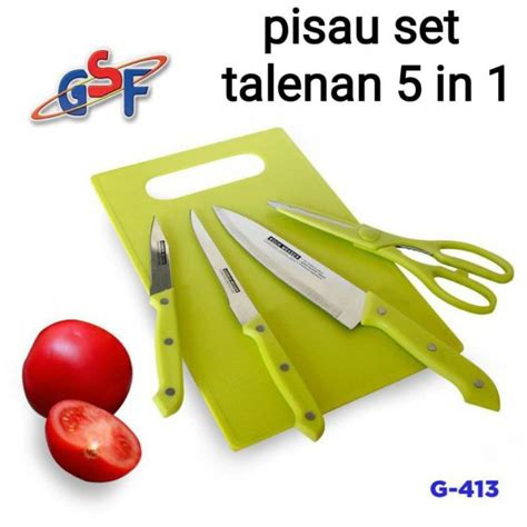 Jual GSF Original 5 In 1 Set Pisau Dapur Gunting Talenan Stainless