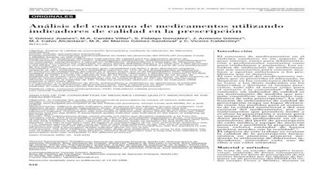 Análisis Del Consumo De Medicamentos Utilizando Indicadores De Calidad