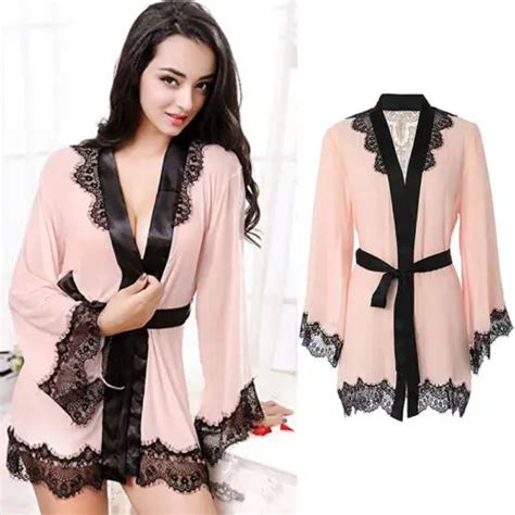 Summer Womens Lady Sexy Lace Bathrobe Dress Sleepwear Lady Sheer Lace Nightgown Nightdress