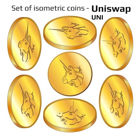 Premium Vector Set Of Gold Coins Uniswap Uni In Isometric View